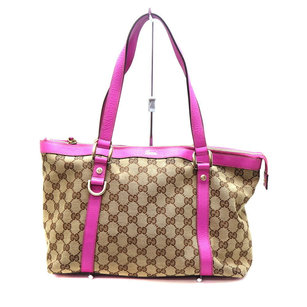 Gucci Tote Bag GG Canvas Leather Beige Pink